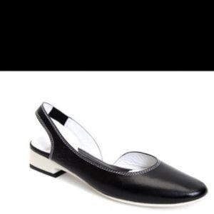 Fluevog Look Sparrow black & white slingback flats